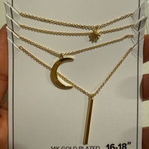 14K Gold Plated 925 silver Moon & Bar Layered Necklace Set - Women Jewelry